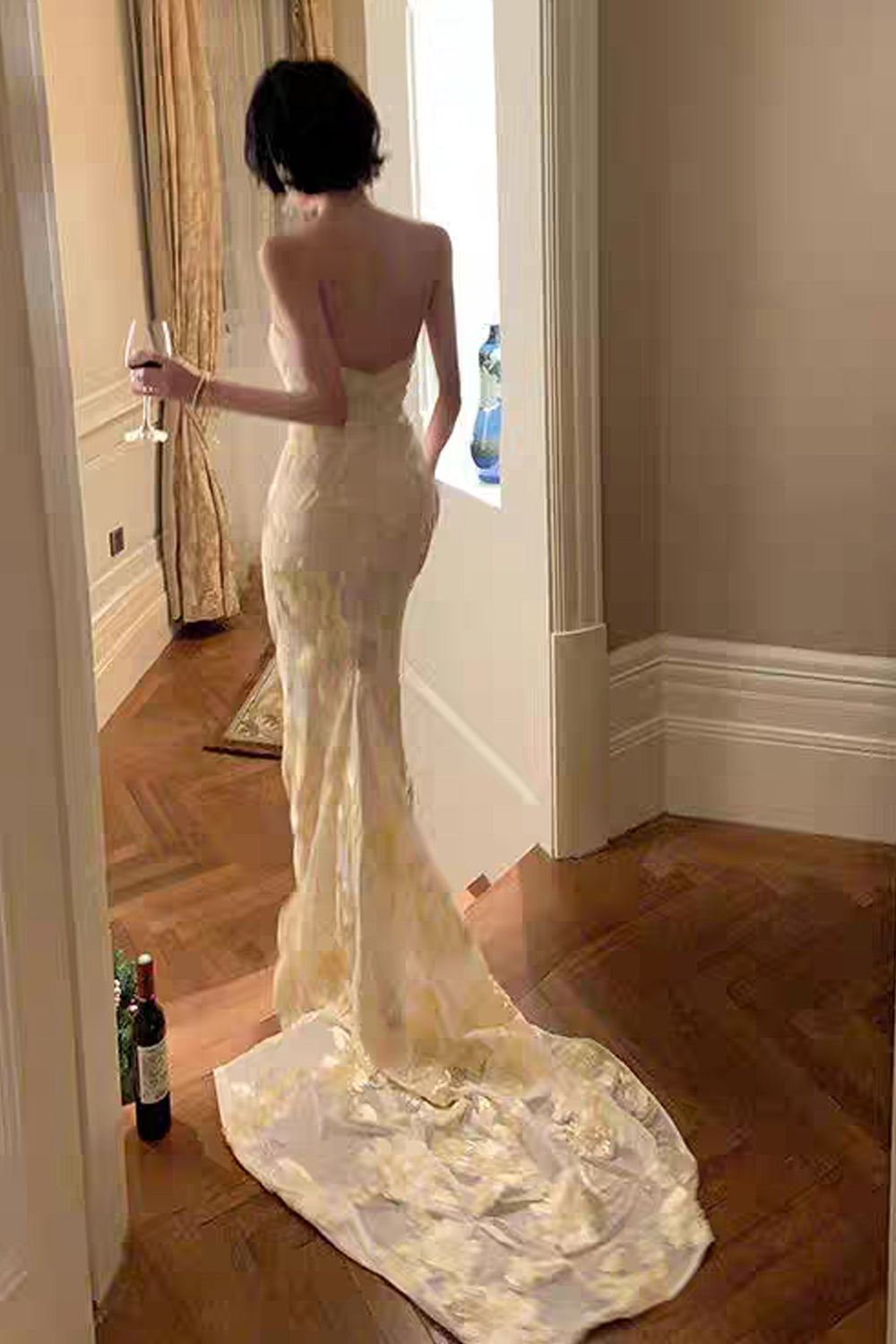 3D Floral Embroidery Tulle Strapless Mermaid Yellow Prom Dresses, CP1047