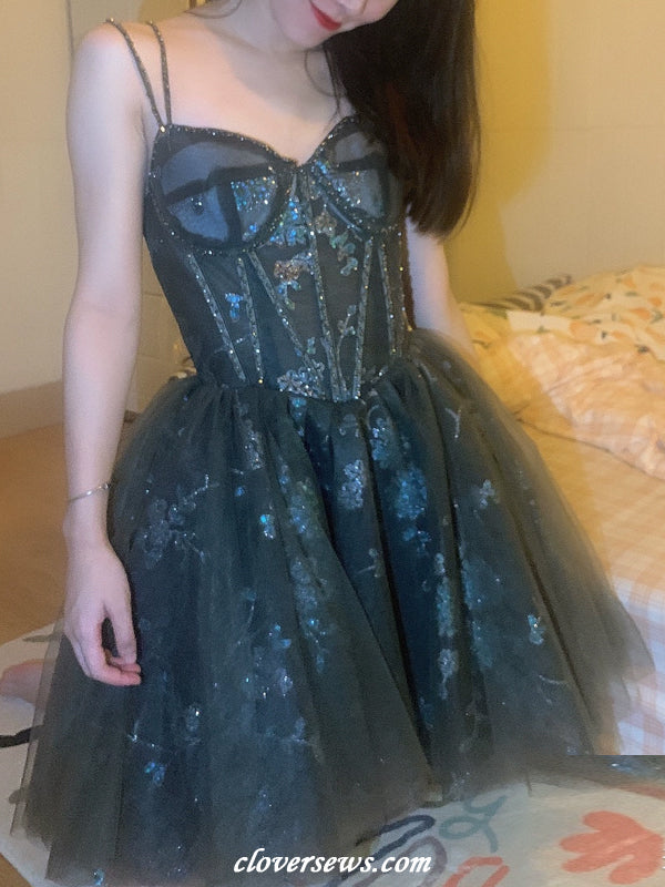 Black Tulle Royal Blue Applique Beading Charming Hoco Party Dresses, CH0083 Custom Size(Leaving A note) / As Pic Black Tulle Royal Blue Applique Beading Charming Hoco Party Dresses, CH0083 Custom Size(Leaving A note) / As Pic