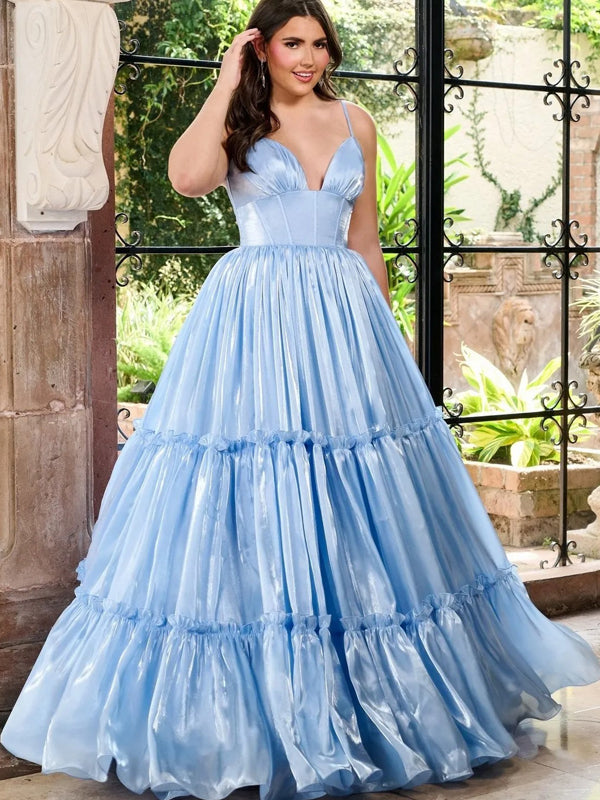 Blue Shiny Organza V-neck Charming A-line Prom Dresses, CP1031 Blue Shiny Organza V-neck Charming A-line Prom Dresses, CP1031
