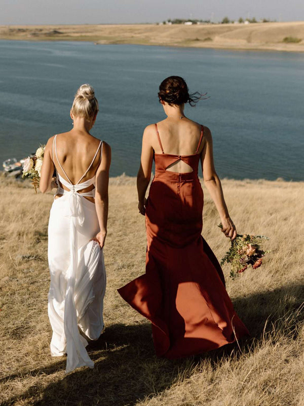 Burnt Orange Open Back Spaghetti Strap Mermaid Charming Bridesmaid Dresses, CB0329 US4 / Custom Burnt Orange Open Back Spaghetti Strap Mermaid Charming Bridesmaid Dresses, CB0329 US4 / Custom