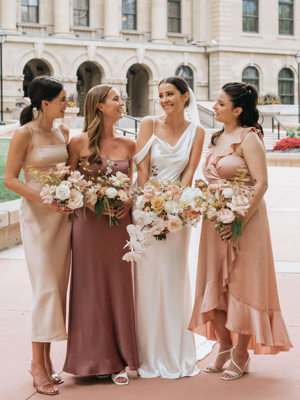 Champagne Theme Wedding Party Mismatched Elastic Satin Bridesmaid Dres clover sew Champagne Theme Wedding Party Mismatched Elastic Satin Bridesmaid Dres clover sew