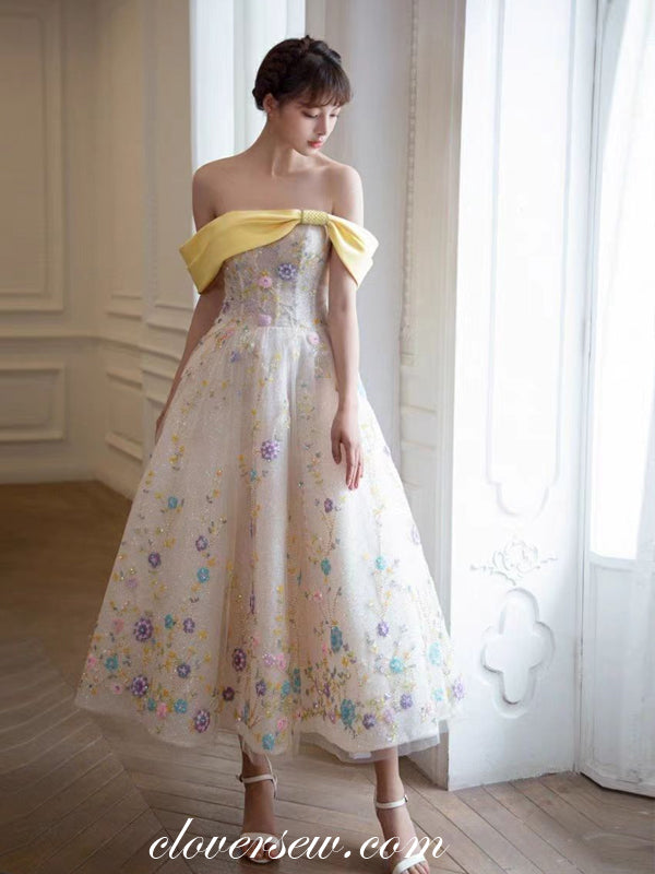 spring dresses off the shoulder Double-layer Printed Off-the-Shoulder Dress Slimetica