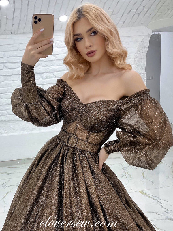 brown formal dress with sleeves Elegant Brown Long Sleeves Formal Dress Evening Gowns