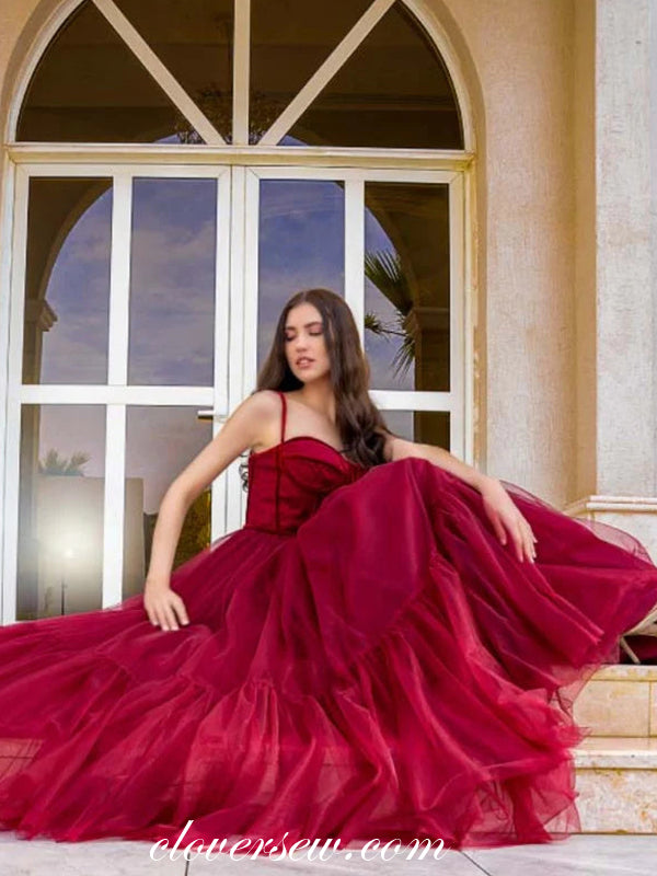 Dark Red Tulle Sweetheart A-line Puffy Graduation Dresses, CP1046 clover sew Dark Red Tulle Sweetheart A-line Puffy Graduation Dresses, CP1046 clover sew