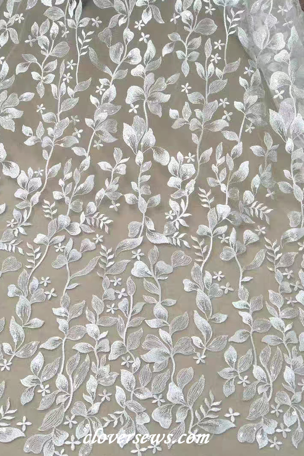 Fully Lace Long Sleeves V-neck Open Back Sparkly Wedding Dresses, CW0398