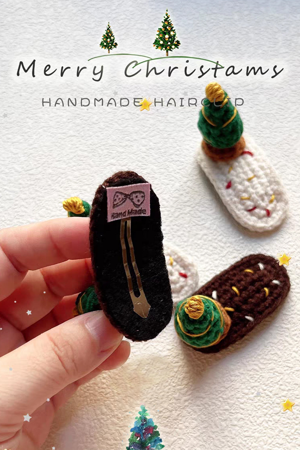 Handmade 3D Yarn Christmas Tree Hair Clips