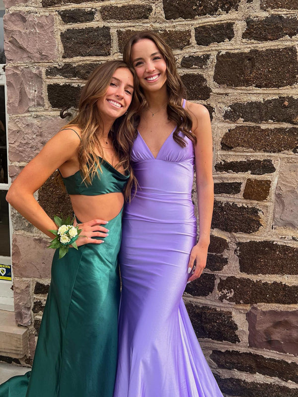 Lilac Elastic Satin V-neck Open Back Mermaid Prom Dresses, CP1207 clover sew Lilac Elastic Satin V-neck Open Back Mermaid Prom Dresses, CP1207 clover sew
