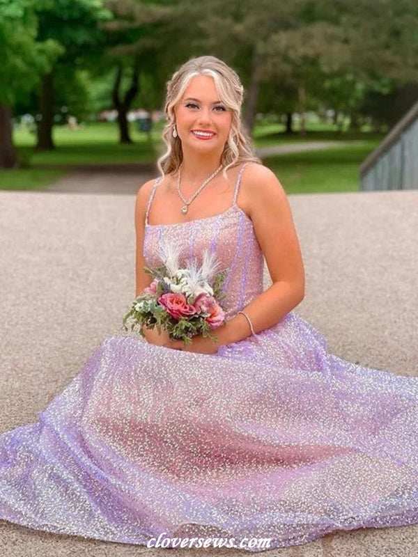 Lilac Sequin Pink Lining Spaghetti Strap A-line Shiny Prom Dresses, CP1152 US10 / Custom Color(leaving a note) Lilac Sequin Pink Lining Spaghetti Strap A-line Shiny Prom Dresses, CP1152 US10 / Custom Color(leaving a note)