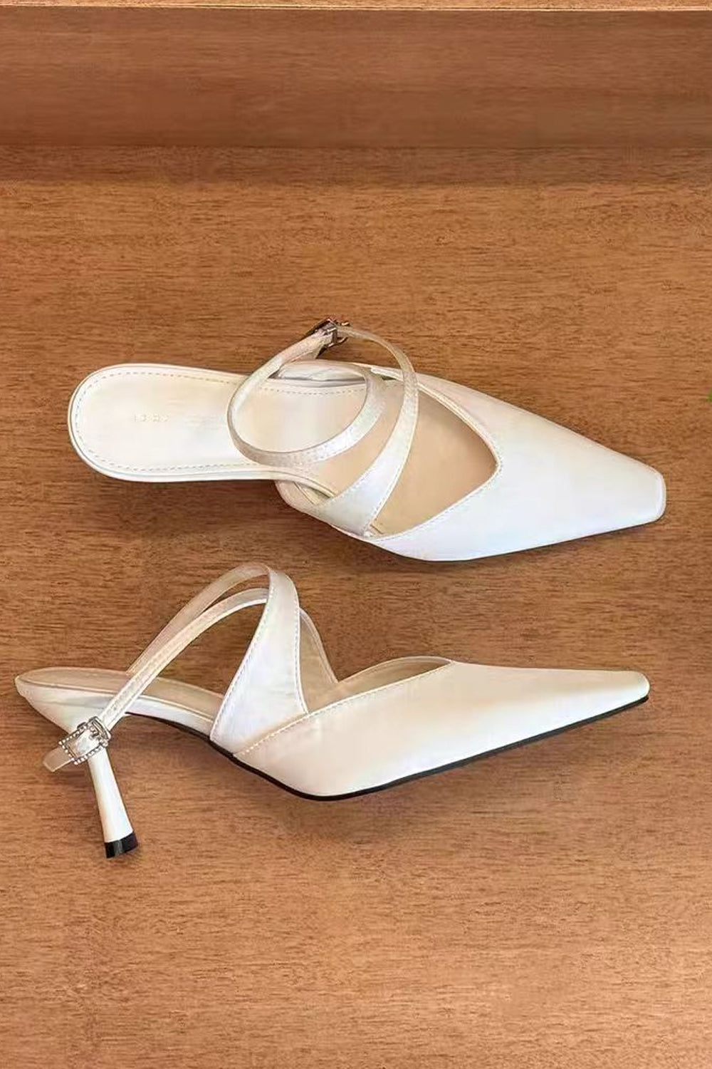 Luxury Satin Slender Ankle-Strap Pointed Toe Pump Wedding Shoes
