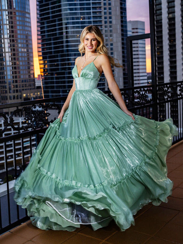 Mint Green Shiny Organza V-neck Charming A-line Prom Dresses, CP1033 clover sew Mint Green Shiny Organza V-neck Charming A-line Prom Dresses, CP1033 clover sew