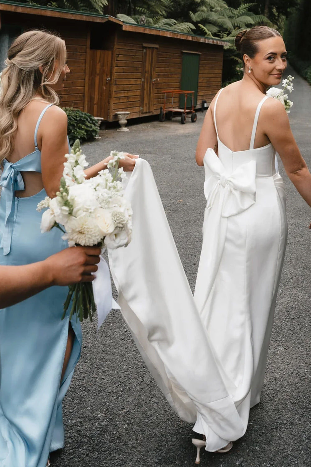 Pale Blue Mismatched Silk Satin Spaghetti Strap Long Bridesmaid Dresses, CB0339