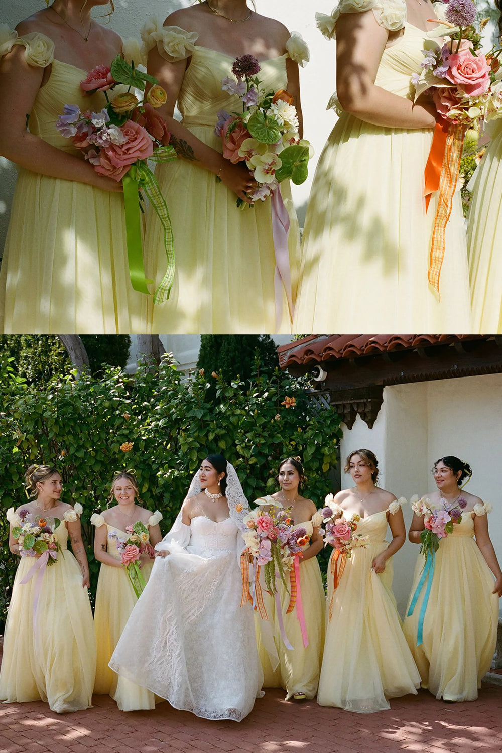 Pastel Yellow Floral Straps A-line Long Bridesmaid Dresses, CB0341