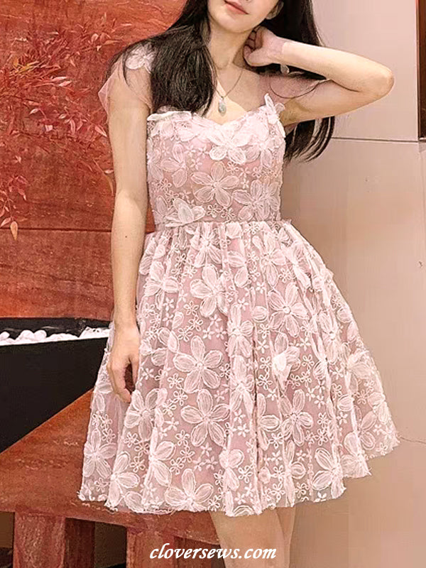 Peach Pink Floral Lace Off The Shoulder Hoco Party Dresses CH0086 clover sew Peach Pink Floral Lace Off The Shoulder Hoco Party Dresses CH0086 clover sew