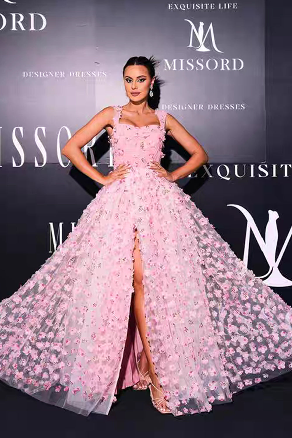 Pink 3D Floral Applique Tulle Romantic Showstopper for Gala,CP1080