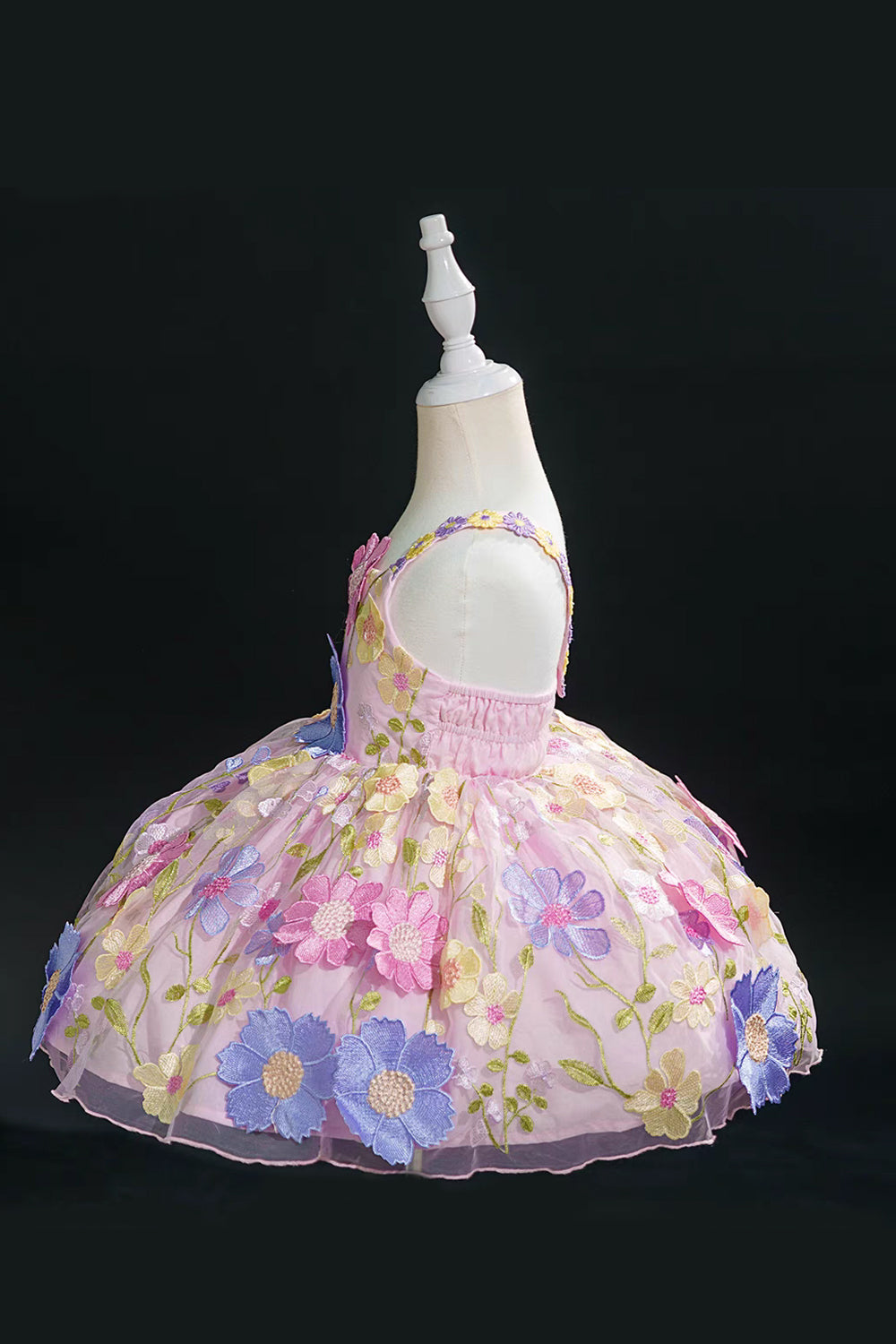 Pink Floral Embroidery Sleeveless Short Flower Girl Dresses Birthday Dresses, CF0016