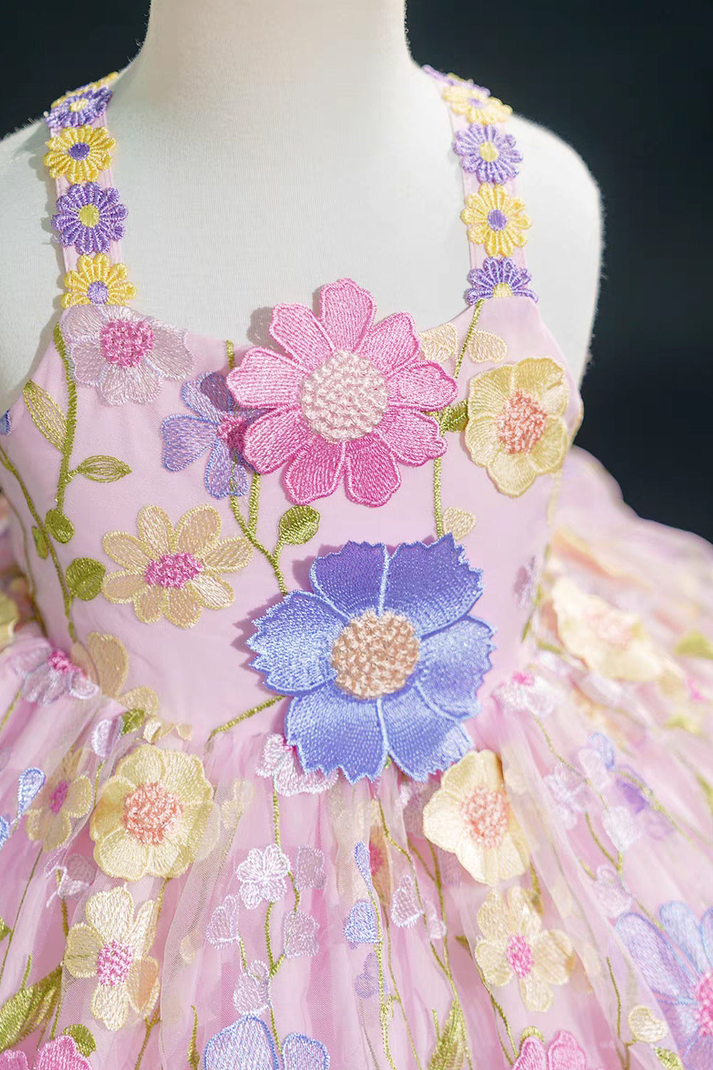 Pink Floral Embroidery Sleeveless Short Flower Girl Dresses Birthday Dresses, CF0016