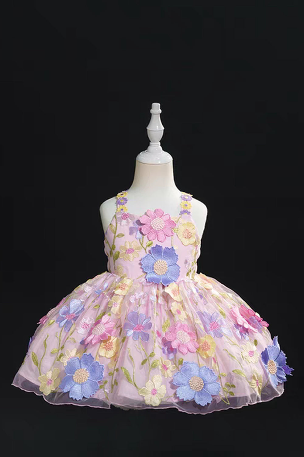 Pink Floral Embroidery Sleeveless Short Flower Girl Dresses Birthday Dresses, CF0016