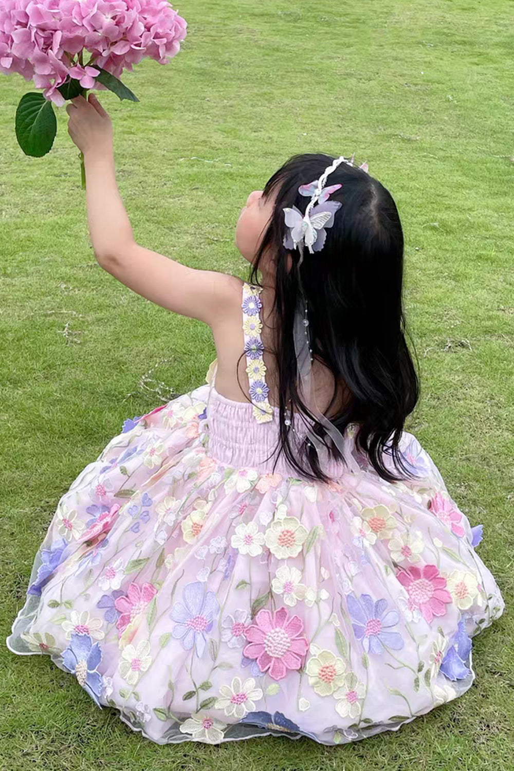 Pink Floral Embroidery Sleeveless Short Flower Girl Dresses Birthday Dresses, CF0016