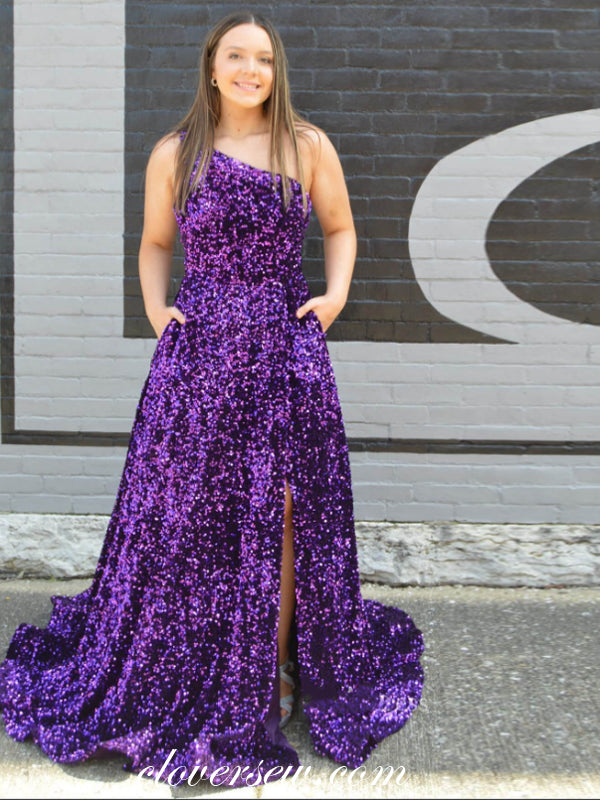 purple one shoulder sequin dress Primavera Couture 4133