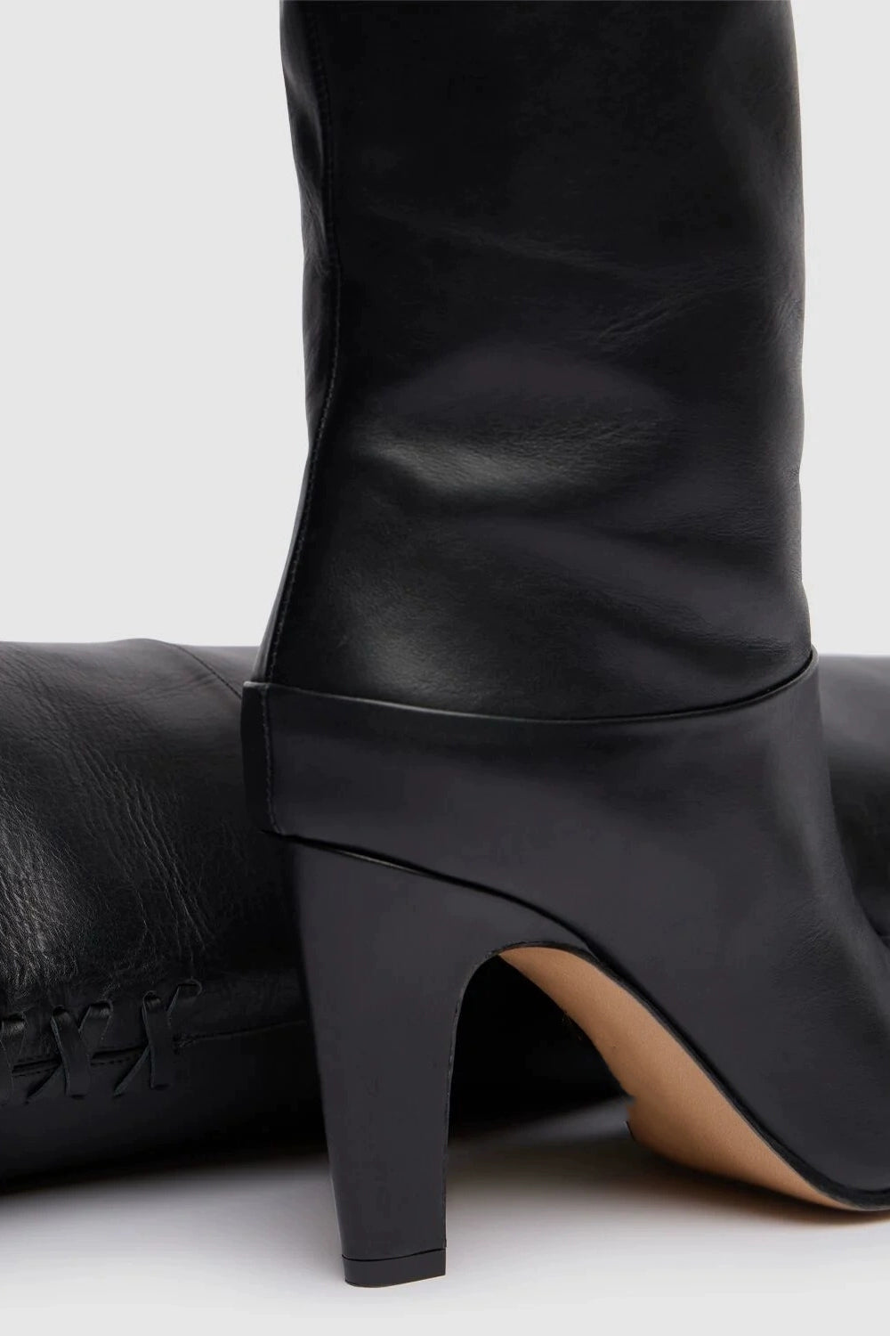 Round-toe Leather Over-the-knee Plus Size 46 Slip-on High-heeled Boots