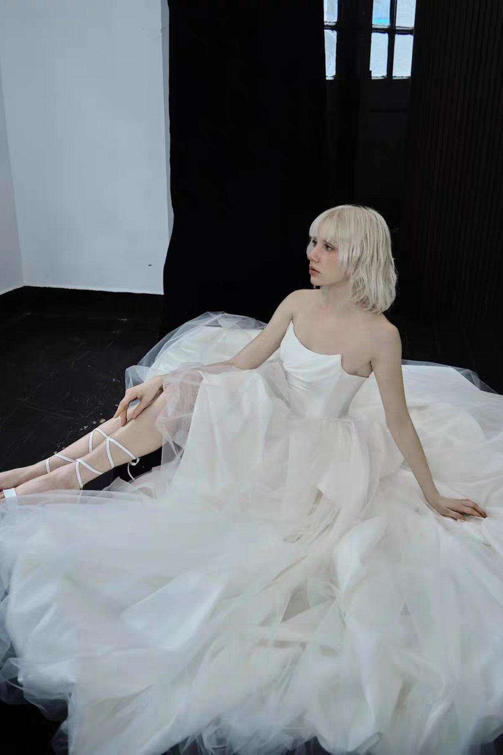 Satin Corset With Irregular Peplum Skirt Modern Asymmetrical Wedding Gown, CW0434