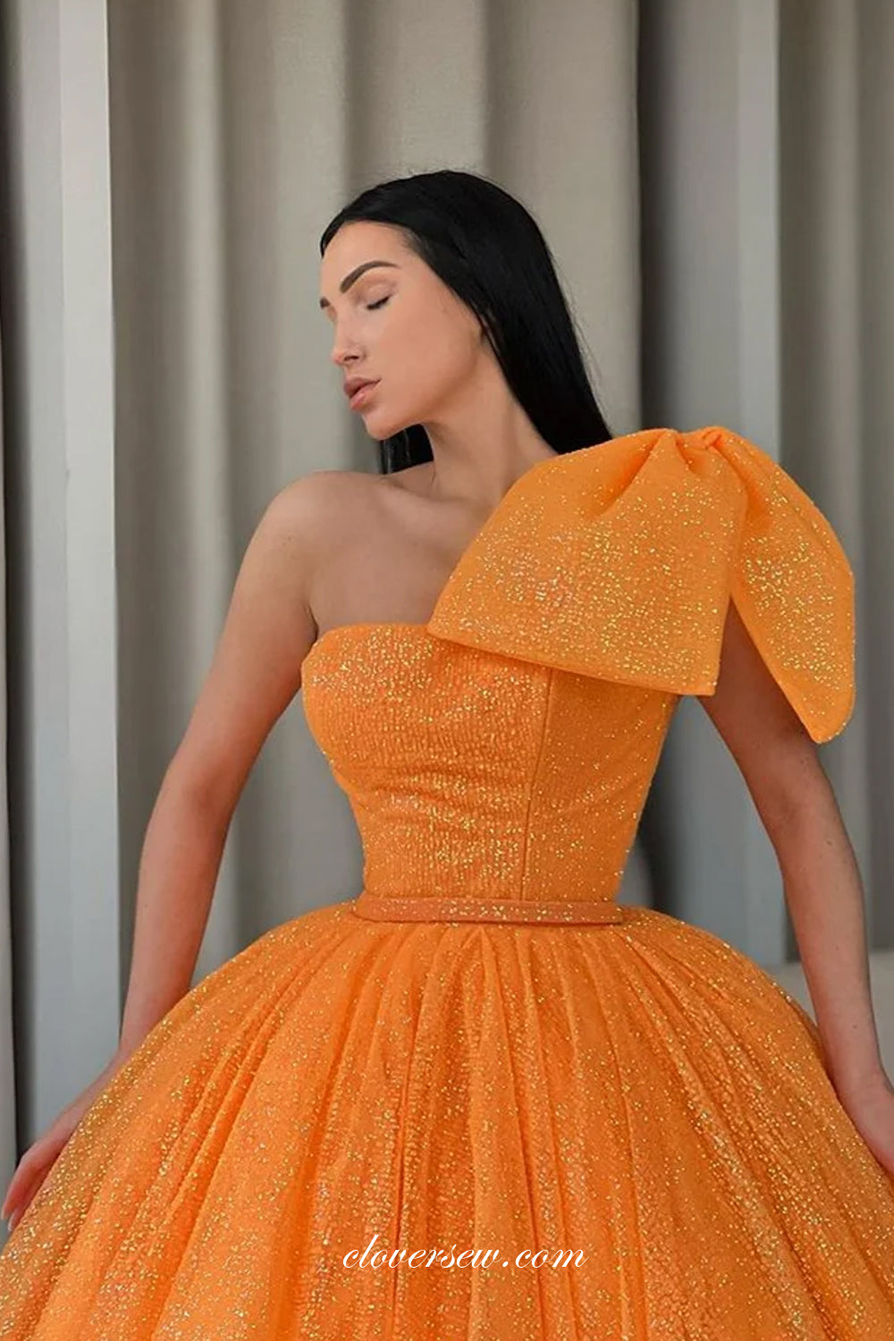 Shiny Tulle Bowknot One Shoulder Ball Gown Princess Dresses, CP1032
