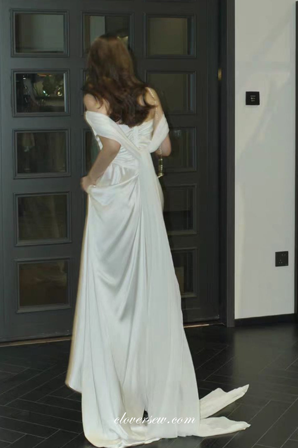 Silk Satin Detachable Straps Pleating Sheath Convertible Simple Wedding Dresses, CW0382