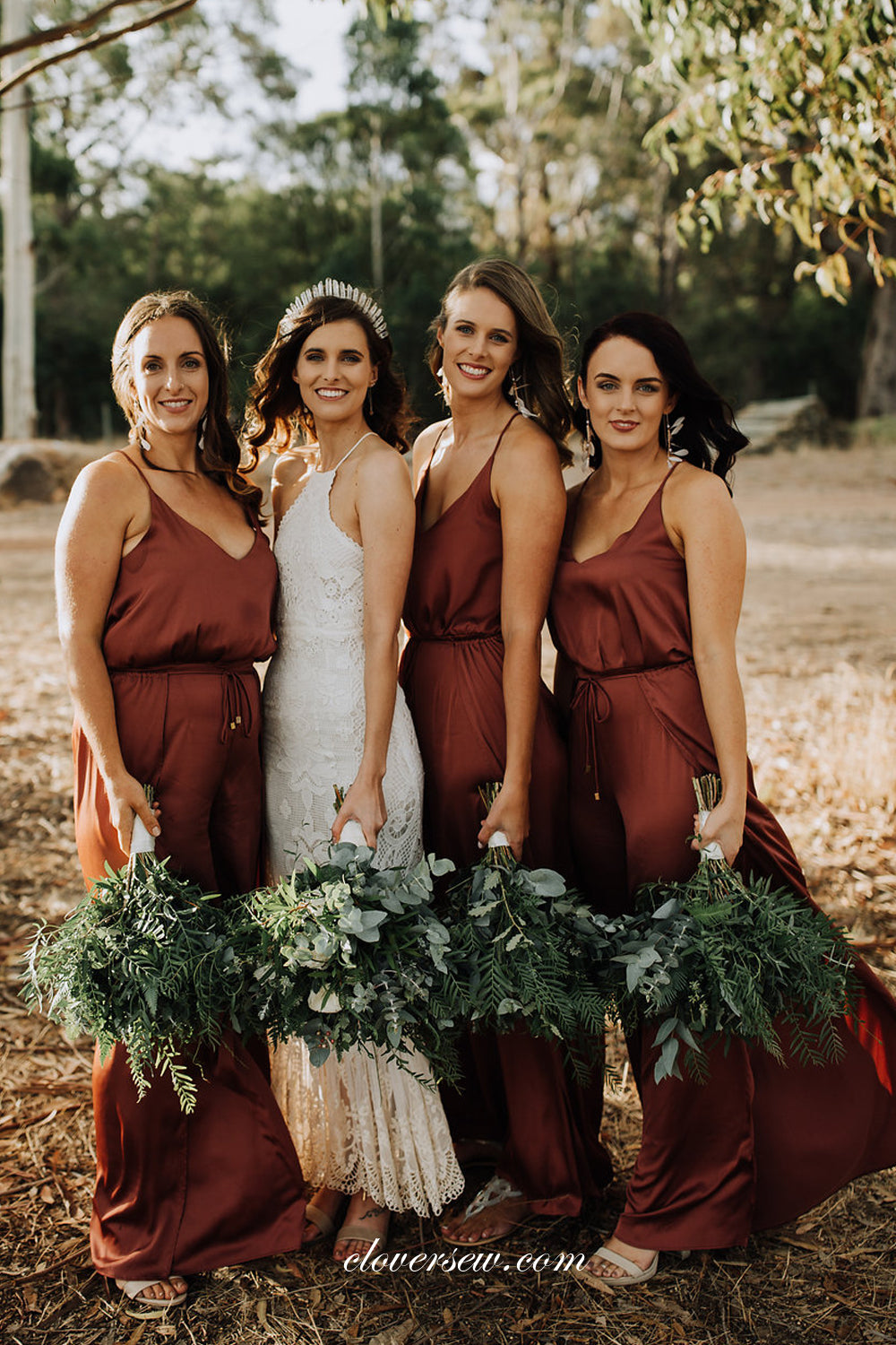Simple V-neck Spaghetti Strap Column With Side Slit Long Bridesmaid Dresses, CB0299