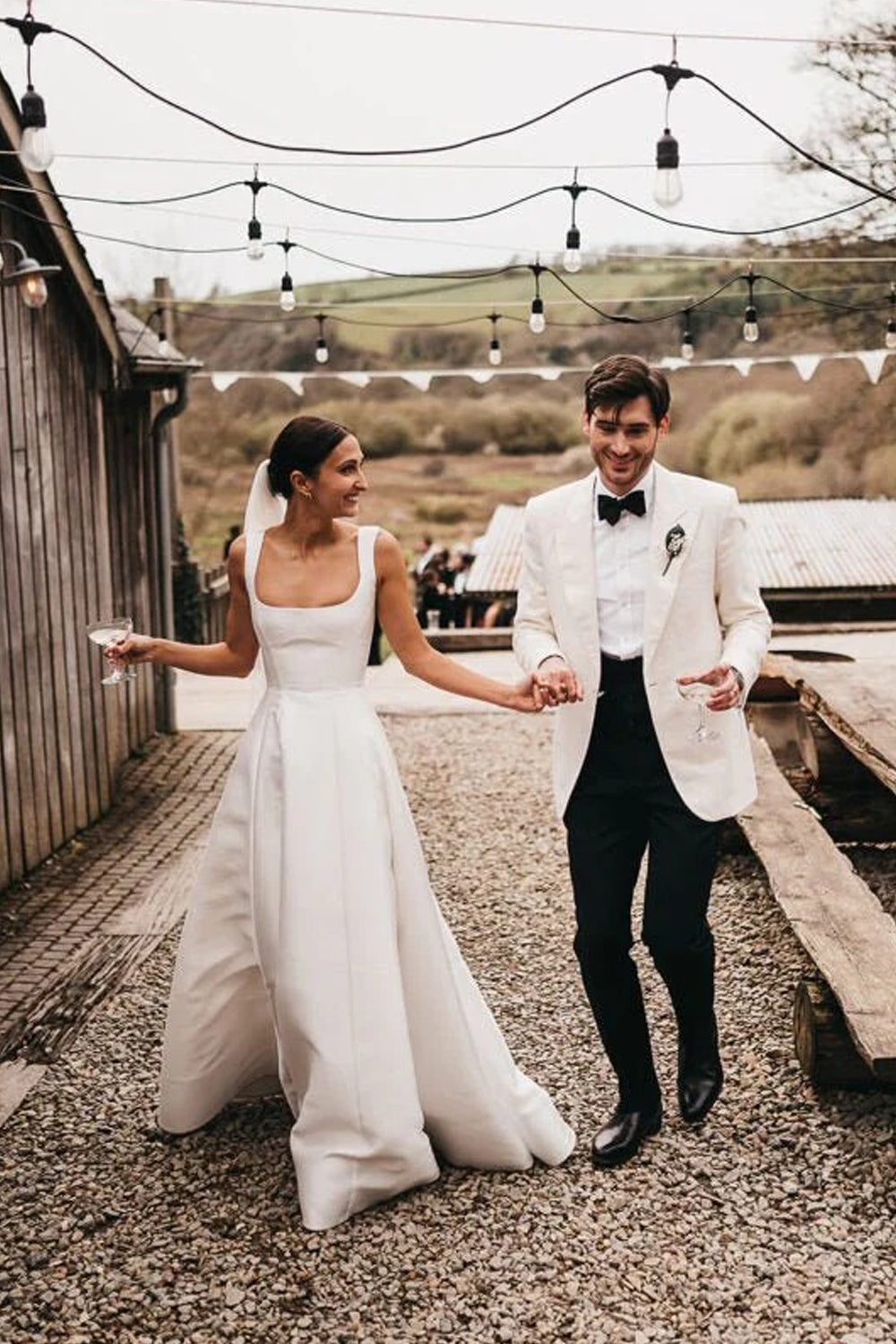 Simple Design Square Neck Ivory Satin A-line Wedding Dresses, CW0424