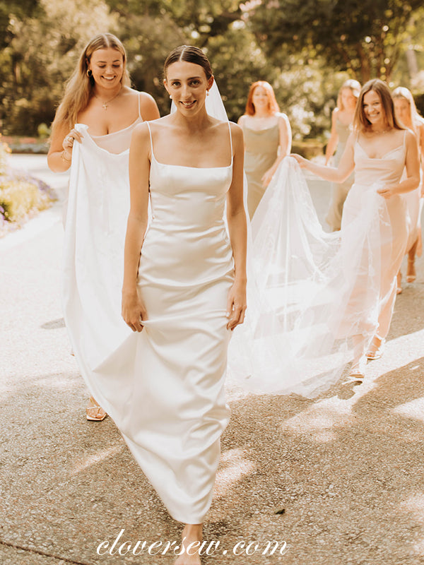 column wedding dress Chic Modest Column Wedding Dress with Low Back Detail