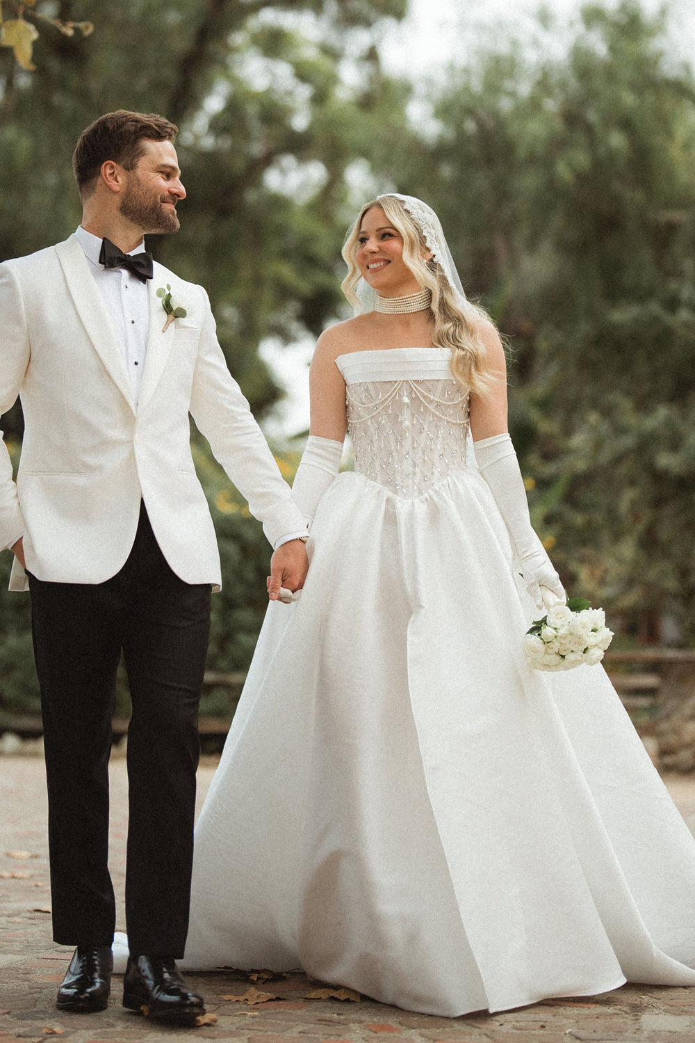 Stunning Beads and Pearls Satin Strapless Ball Gown Wedding Dresses, CW0441