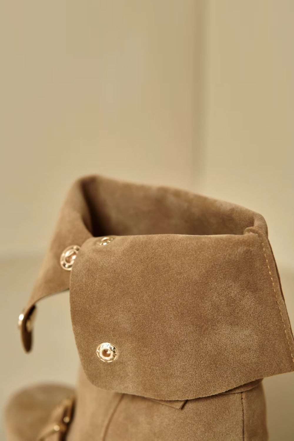 Suede Mid-Calf Boots with Buckle Square Toe Chunky Statement Heel Two-Way Buckle Boots