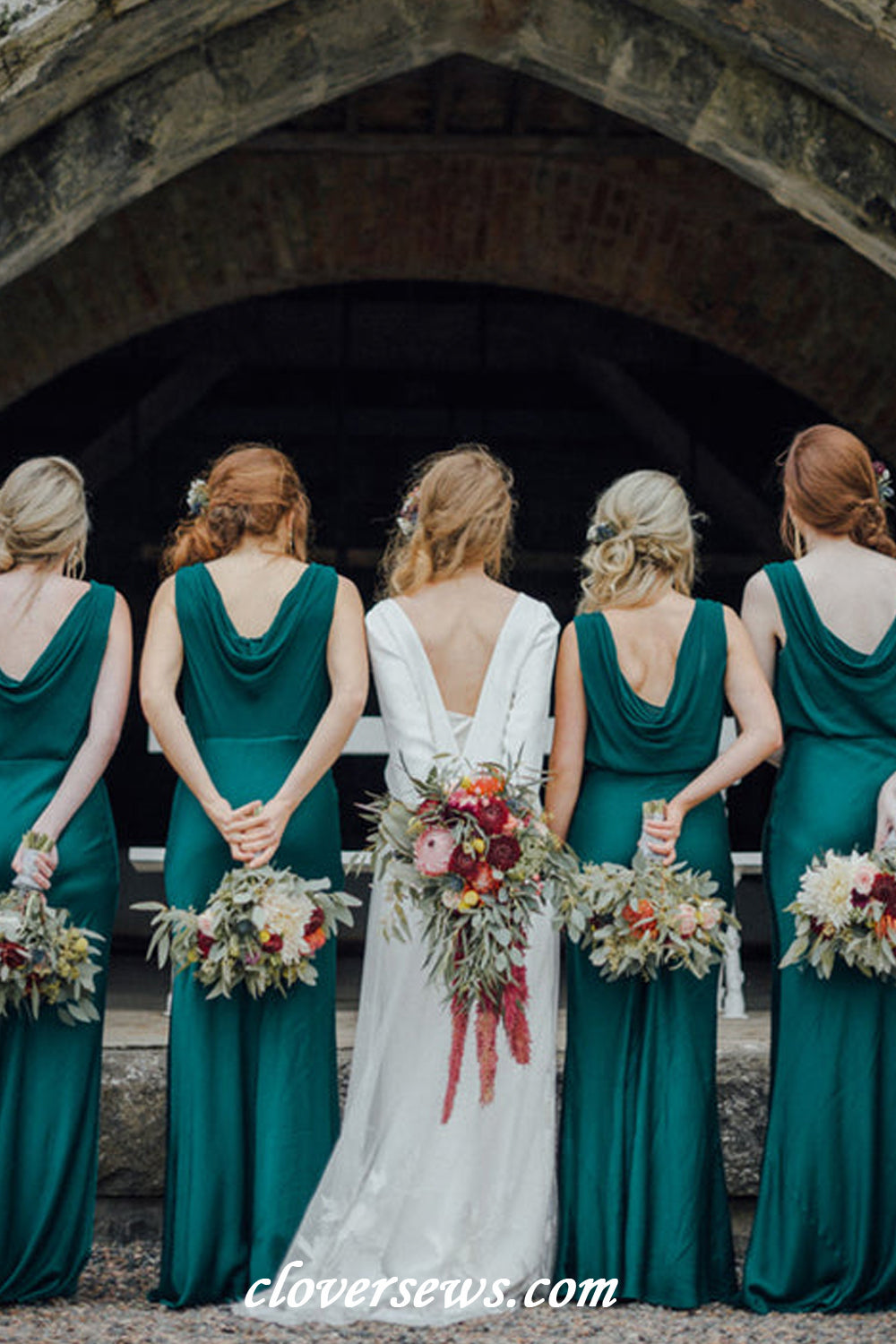 Teal Green Jersey Cowl Collar Sleeveless Mermaid Long Bridesmaid Dresses, CB0313