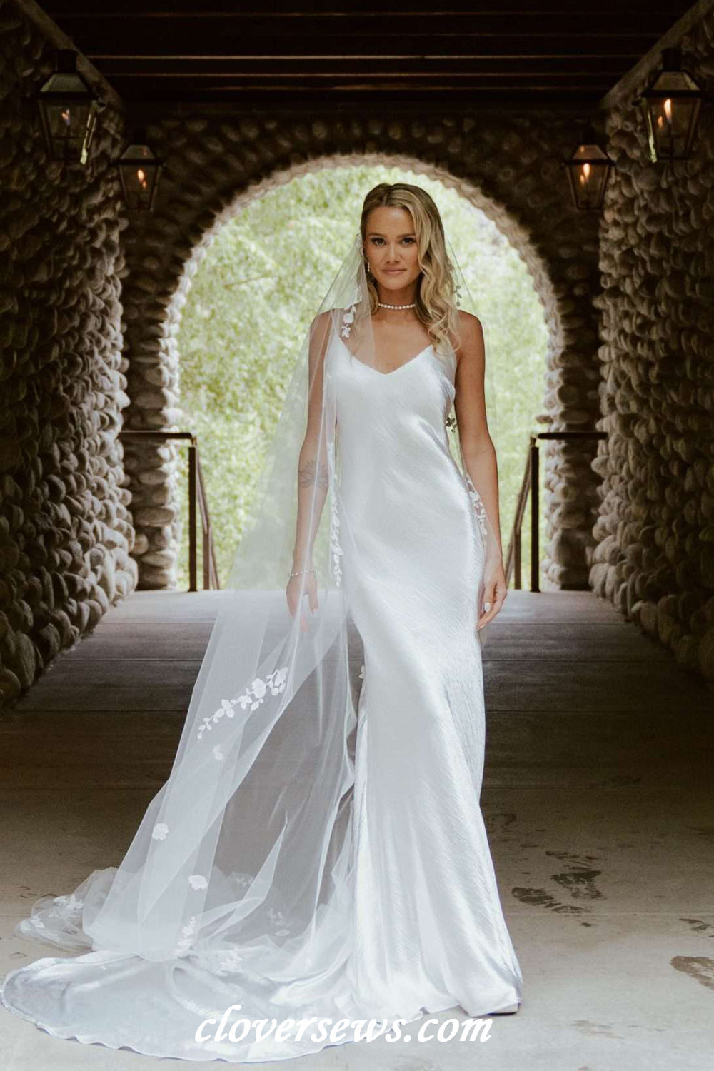 White Shiny Satin Spaghetti Strap Mermaid Backless Fashion Cheap Wedding Dresses,CW0397