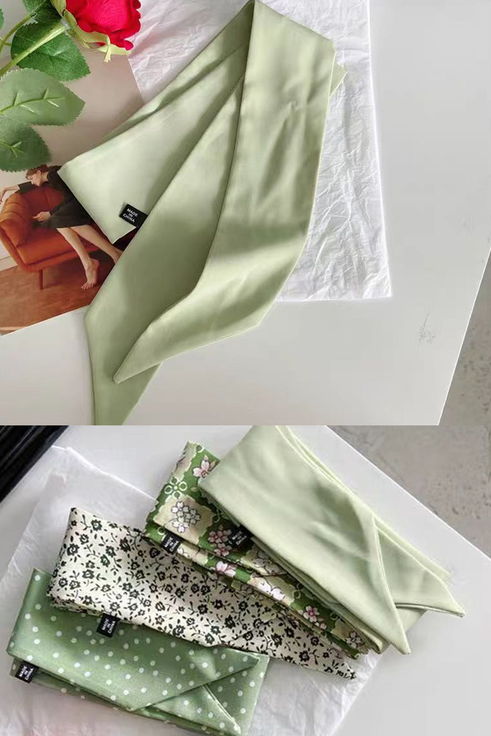 Green Series Hair Band, Temperament Small Scarf, Floral Pastoral Style Hair Band