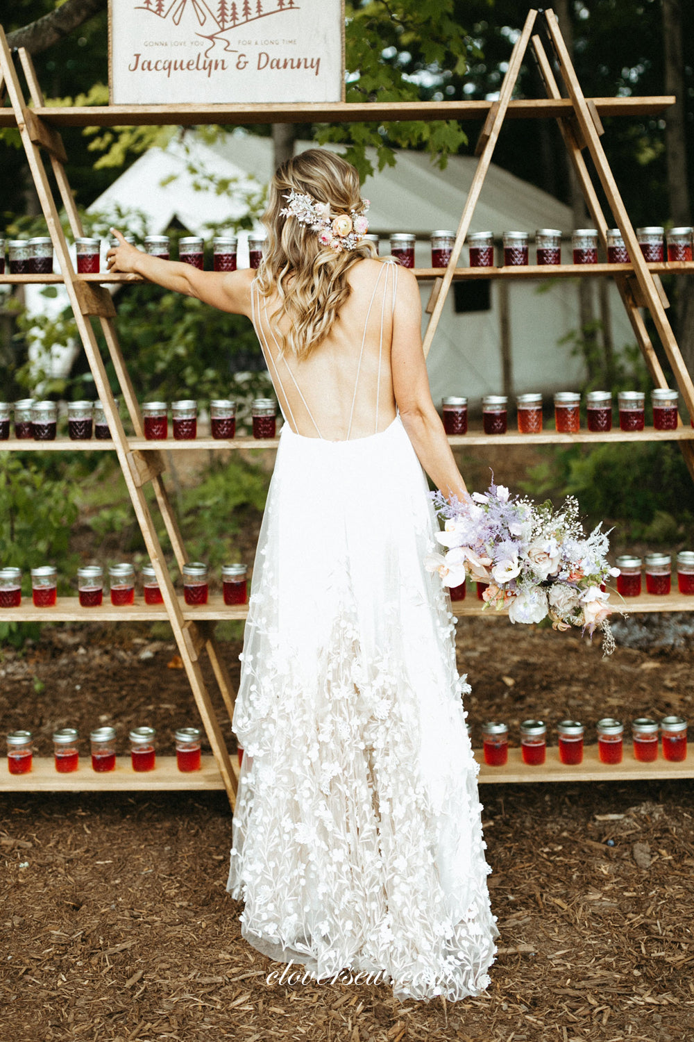 3D Lace V-neck Backless A-line Sleeveless Charming Wedding Dresses, CW0306