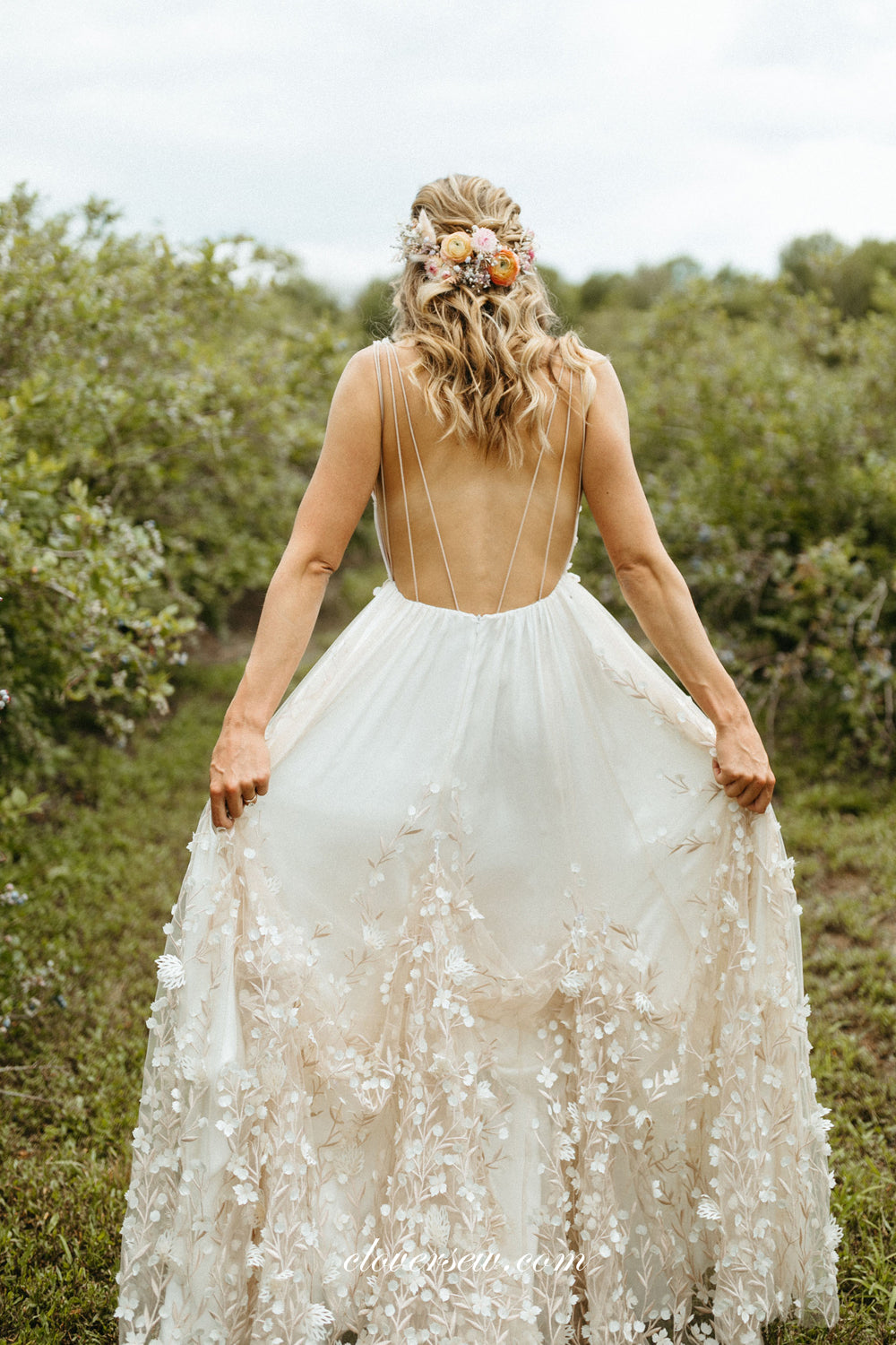 3D Lace V-neck Backless A-line Sleeveless Charming Wedding Dresses, CW0306