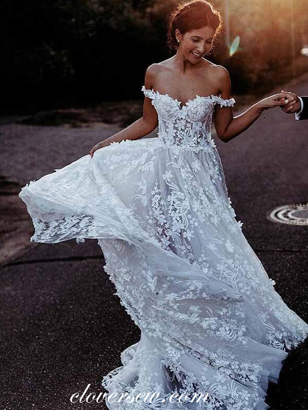 3D Romantic Floral Lace Off The Shoulder Wedding Dresses, CW0272 US14 / Custom Color(Leaving A note) 3D Romantic Floral Lace Off The Shoulder Wedding Dresses, CW0272 US14 / Custom Color(Leaving A note)