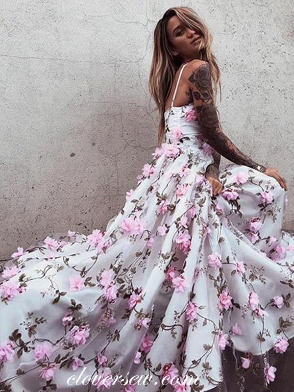V Neck 3D Flower Prom Dresses, 3D Floral Lace Formal Evening Dresses, US 12 / White as Pics / No Rush V Neck 3D Flower Prom Dresses, 3D Floral Lace Formal Evening Dresses, US 12 / White as Pics / No Rush