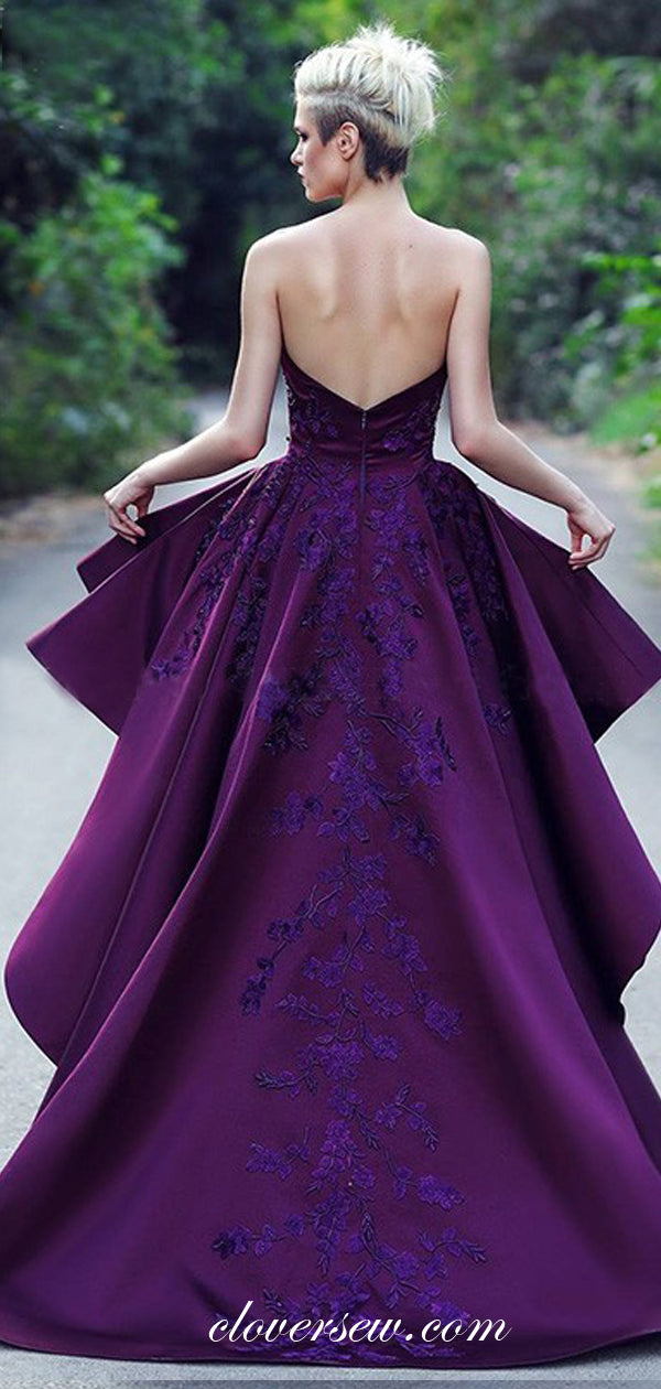 Bead Lace Satin Sweetheart Strapless High Low Prom Dresses, CP0122