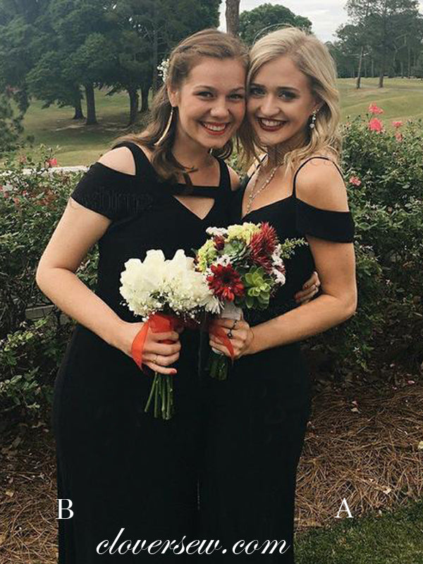 Black Mismatched Off The Shoulder Cloumn With Side Slit Bridesmaid Dre clover sew Black Mismatched Off The Shoulder Cloumn With Side Slit Bridesmaid Dre clover sew