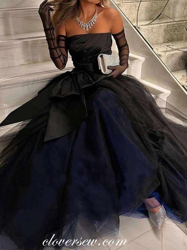 Black Pleating Tulle Strapless With Bowknot A-line Vintage Formal Dres clover sew Black Pleating Tulle Strapless With Bowknot A-line Vintage Formal Dres clover sew