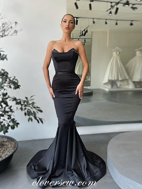 Black Strapless Beading Neckline Mermaid Formal Prom Dresses, CP0956 Black Strapless Beading Neckline Mermaid Formal Prom Dresses, CP0956