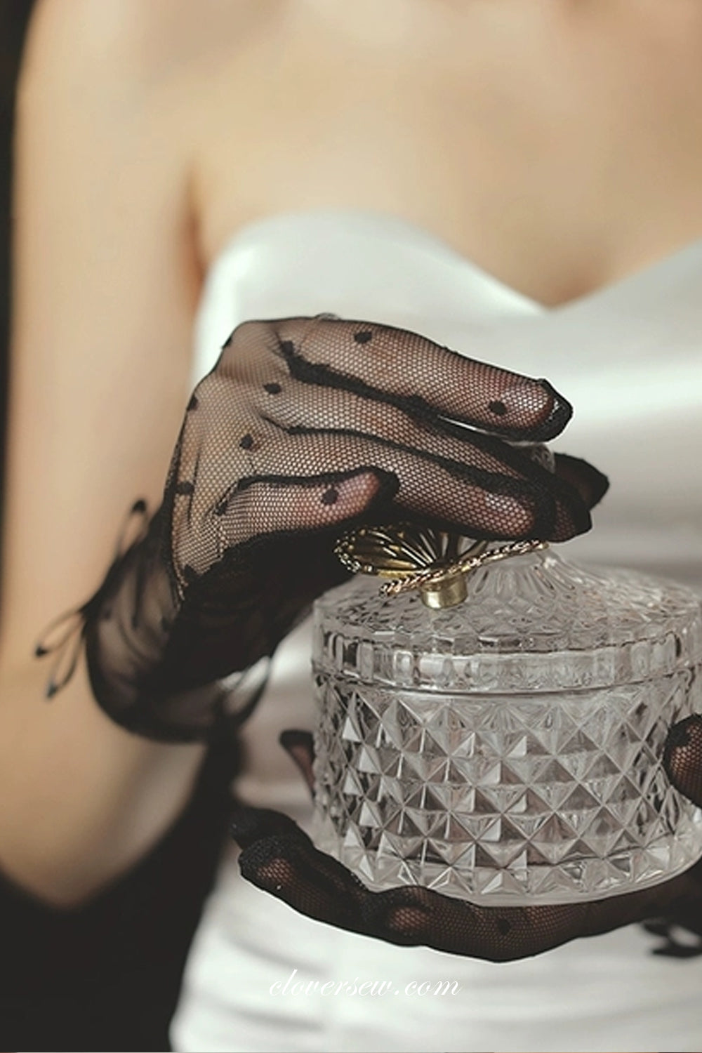 Black Tulle Gloves for Bridal Wedding Party, CG0003