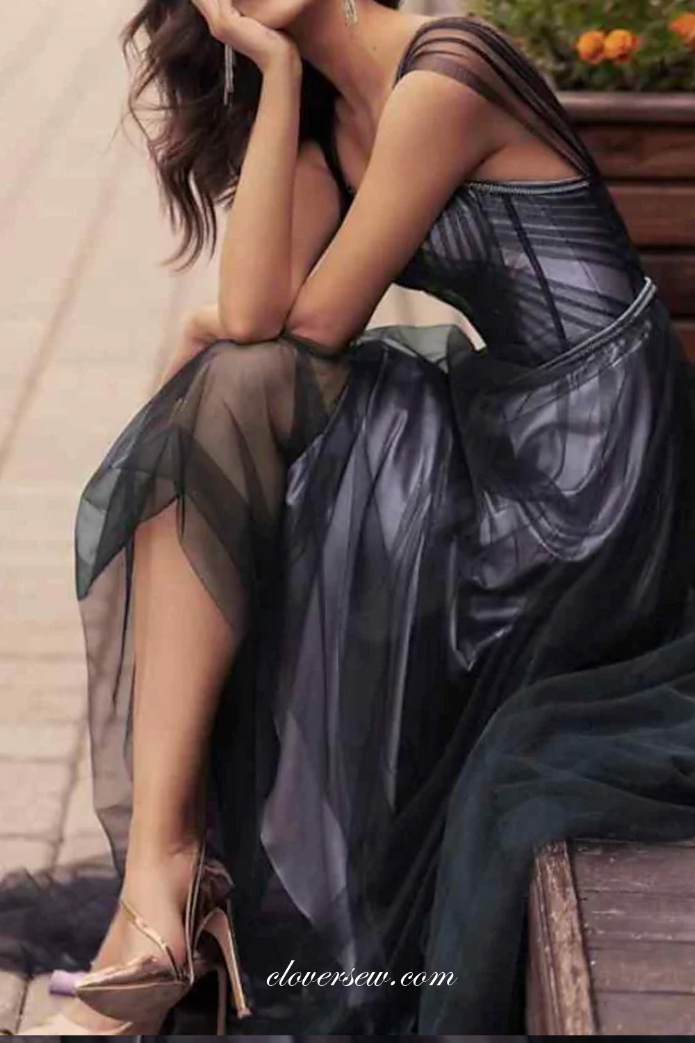 Black Tulle Pleating Sleeveless Sweetheart A-line Fashion Dresses, CP0728
