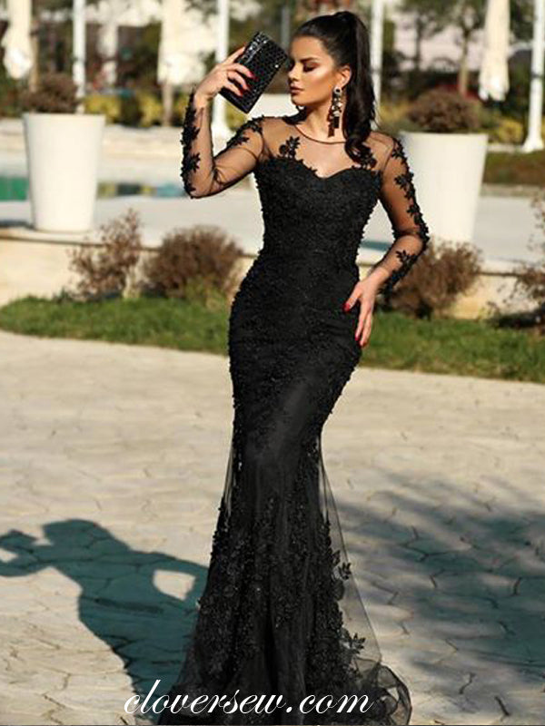 Black Lace See Through Long Sleeves Mermaid Formal Dresses, CP0033 US8 / Custom Color(Leaving A note) Black Lace See Through Long Sleeves Mermaid Formal Dresses, CP0033 US8 / Custom Color(Leaving A note)