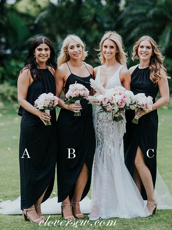 Black Mismatched Spaghetti Strap Sheath Ankle Length Bridesmaid Dresses, CB0017 Black Mismatched Spaghetti Strap Sheath Ankle Length Bridesmaid Dresses, CB0017