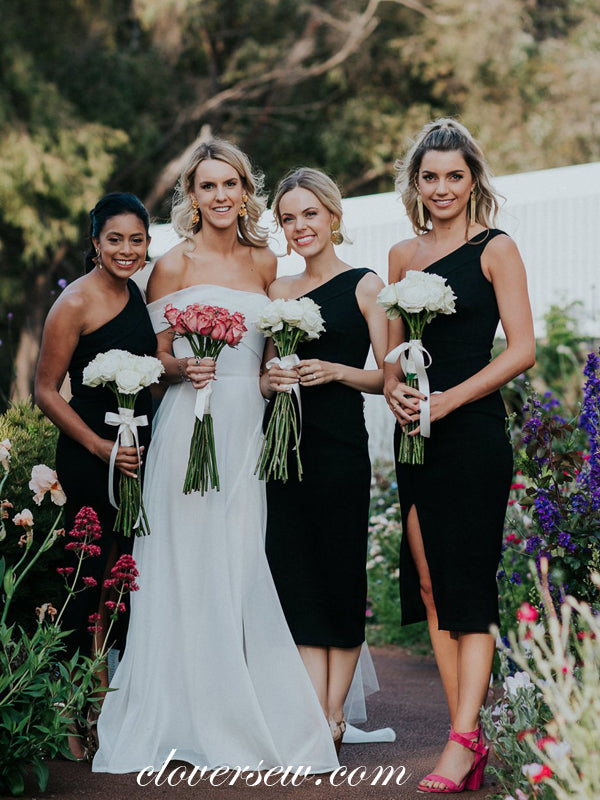 Black One Shoulder Sheath Knee Length Short Bridesmaid Dresses, CB0081 Black One Shoulder Sheath Knee Length Short Bridesmaid Dresses, CB0081