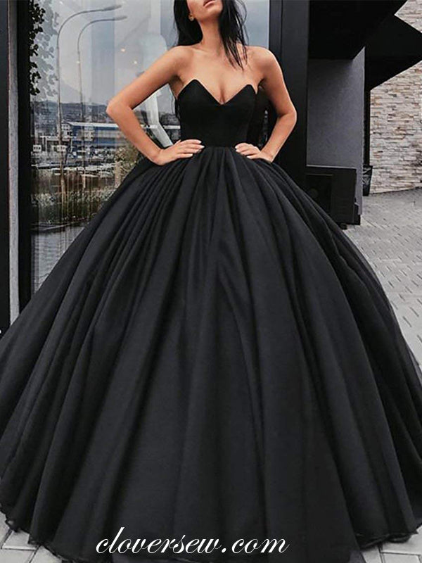 Black Chiffon Satin V-neck Strapless Ball Gown Prom Dresses, CP0024 clover sew Black Chiffon Satin V-neck Strapless Ball Gown Prom Dresses, CP0024 clover sew