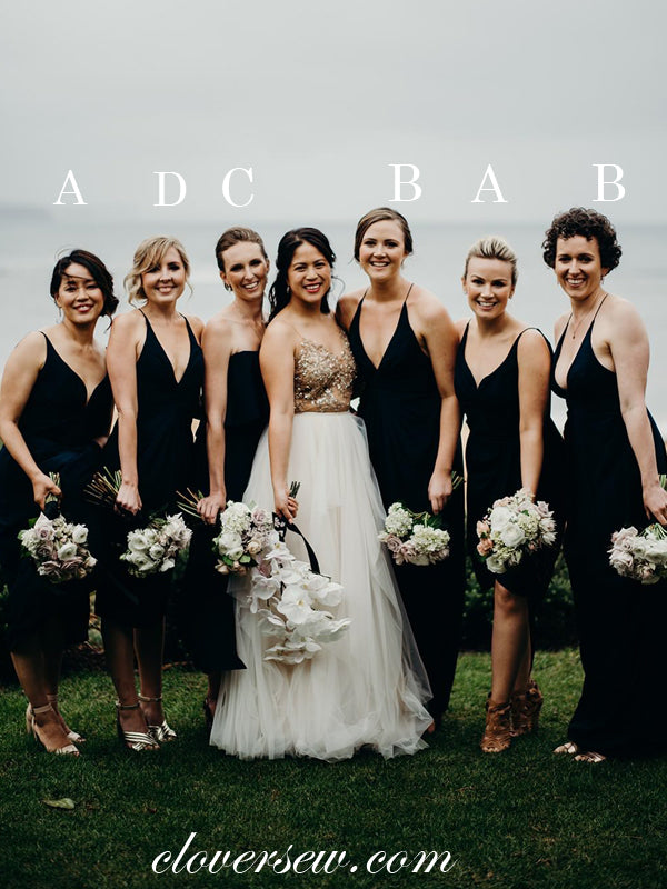 Black Spaghetti Strap Sheath Mismatched Bridesmaid Dresses, CB0020 Black Spaghetti Strap Sheath Mismatched Bridesmaid Dresses, CB0020